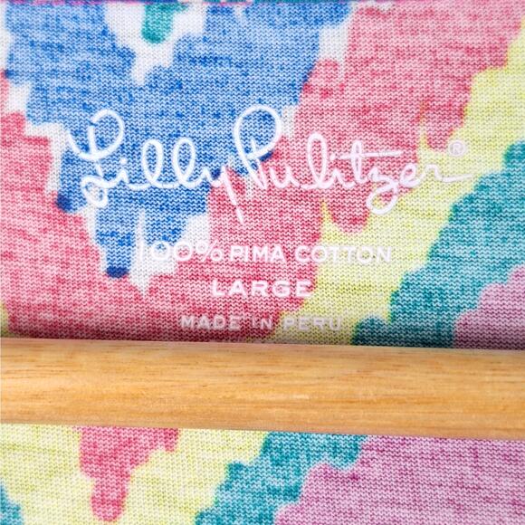 Lilly Pulitzer Top Large Preppy Chevron Stripe Colorful Pima Cotton Artsy Casual - Picture 2 of 6